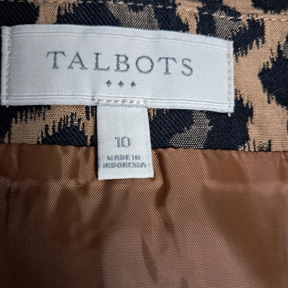 Talbots 10 Leopard Print Jacquard Mini Pencil Skirt Tan Black Side Zip Preppy
